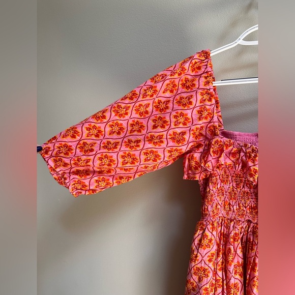 NEW Free People Oasis Printed Smocked Ethereal Midi Dress Pink/Rose Women’s XS - Picture 12 of 16